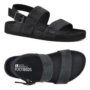 White Mountain Women's Hesitant Footbed Sandals Black Rhinestone Size 9